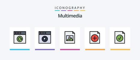 Multimedia Linie gefüllt 5 Symbol Pack einschließlich . neu laden. Datei. Kontrolle. kreativ Symbole Design vektor