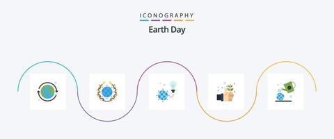 jord dag platt 5 ikon packa Inklusive dag. hand. grön. säker. jord vektor