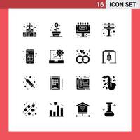 16 Universal- solide Glyphe Zeichen Symbole von Apps hinzufügen die Info Leistung elektrisch editierbar Vektor Design Elemente