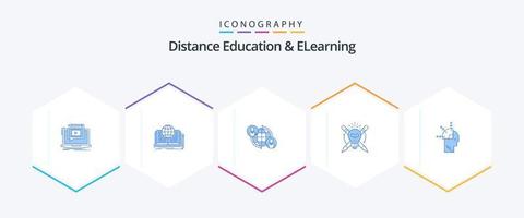 Entfernung Bildung und E-Learning 25 Blau Symbol Pack einschließlich Licht. Erfolg. Geschichte. global. Benutzer vektor