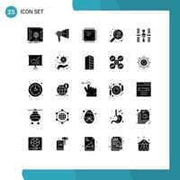 grupp av 25 fast glyfer tecken och symboler för data analys processor megafon moderkort krets styrelse redigerbar vektor design element