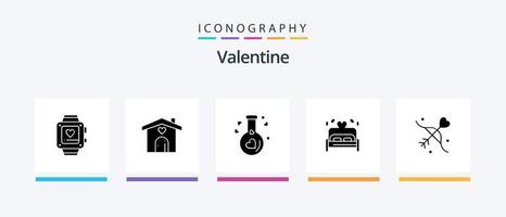 valentine glyf 5 ikon packa Inklusive kärlek. kärlek. Hem. dag. alla hjärtans dag. kreativ ikoner design vektor