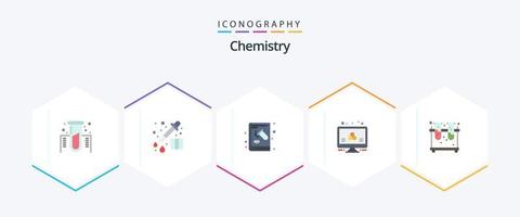 Chemie 25 eben Symbol Pack einschließlich Experiment. Wissenschaft. chemisch. Monitor. Atom vektor