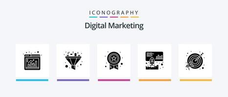 Digital Marketing Glyphe 5 Symbol Pack einschließlich Fokus. Ziel. Medaille. fördern. Start. kreativ Symbole Design vektor