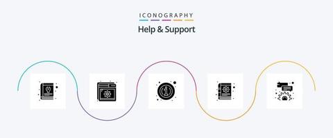 Hilfe und Unterstützung Glyphe 5 Symbol Pack einschließlich Blase. Gang. Einstellung. Inhalt. Information vektor