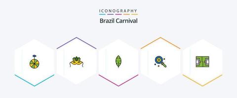 Brasilien karneval 25 fylld linje ikon packa Inklusive skriva. fjäder. kostym. firande. brasiliansk vektor