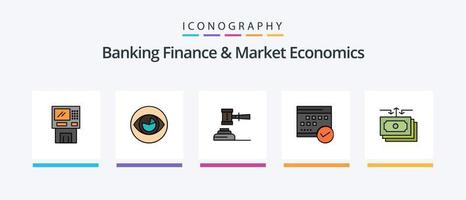 Bankwesen Finanzen und Markt Wirtschaft Linie gefüllt 5 Symbol Pack einschließlich markieren. Behörde. Kasse. Genehmigung. Geldbeutel. kreativ Symbole Design vektor