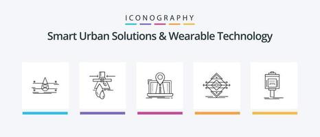 smart urban lösningar och wearable teknologi linje 5 ikon packa Inklusive systemet. navigering. säkerhet. internet. smart stad. kreativ ikoner design vektor