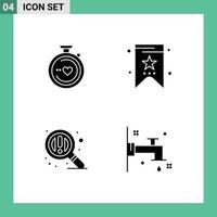 Pack von 4 kreativ solide Glyphen von Kompass Zoomen Hochzeit Etikett Bad editierbar Vektor Design Elemente