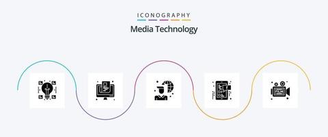 Medien Technologie Glyphe 5 Symbol Pack einschließlich Kamera. Sozial Medien. Bildschirm. Sozial. Netzwerk vektor