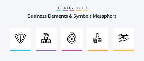 Geschäft Elemente und Symbole Metaphern Linie 5 Symbol Pack einschließlich Licht. Analyse. Versicherung. Fonds. Geld. kreativ Symbole Design vektor