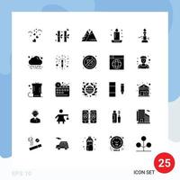 25 Universal- solide Glyphe Zeichen Symbole von Nacht Abendessen Berge Kerzenlicht Wandern editierbar Vektor Design Elemente