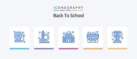 tillbaka till skola blå 5 ikon packa Inklusive utbildning. kopp. utbildning. prestation. skola väska. kreativ ikoner design vektor