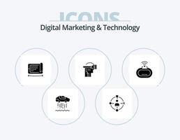 digital marknadsföring och teknologi glyf ikon packa 5 ikon design. säkerhet. teknologi. mobil. headset. virtuell vektor