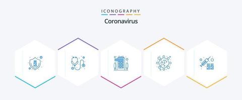 Coronavirus 25 Blau Symbol Pack einschließlich Grippe. Corona. Stethoskop. Insekt. bleiben vektor