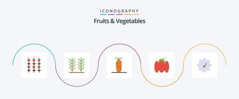 Früchte und Gemüse eben 5 Symbol Pack einschließlich . Gemüse. Lebensmittel. Paterson. Pfeffer vektor