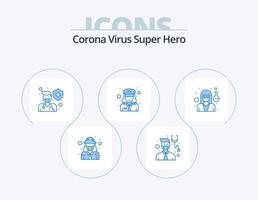 korona virus super hjälte blå ikon packa 5 ikon design. läkare. officer. skydd. polis. skydda vektor