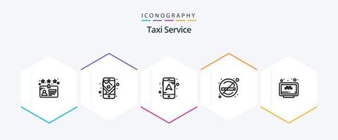 taxi service 25 linje ikon packa Inklusive bokning. Sök. mobil. uppkopplad. rökning vektor