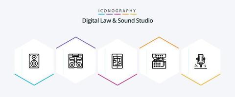 digital lag och ljud studio 25 linje ikon packa Inklusive enhet. analog. mixer. uppkopplad. lag vektor