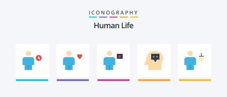 mänsklig platt 5 ikon packa Inklusive trodde. huvud. hjärta. video. mänsklig. kreativ ikoner design vektor