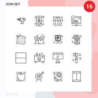 Gruppe von 16 Umrisse Zeichen und Symbole zum Erdbeere Lager Herbst Server Daten editierbar Vektor Design Elemente
