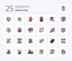 kvinnor dag 25 linje fylld ikon packa Inklusive dag. bröst cancer. genre. medvetenhet. härlig vektor