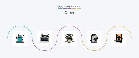 kontor linje fylld platt 5 ikon packa Inklusive . kontor. kontor. bok. anteckningsblock vektor