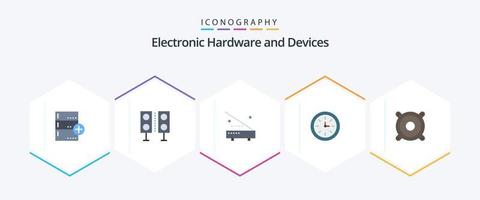 Geräte 25 eben Symbol Pack einschließlich Tachometer. Gerät. Lautsprecher. Hardware. elektronisch vektor