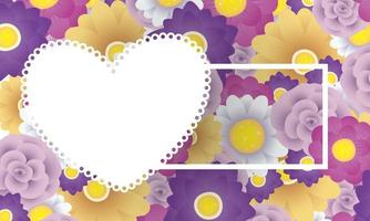 dekorative Blumenkartenschablone mit quadratischem und Herzrahmen vektor