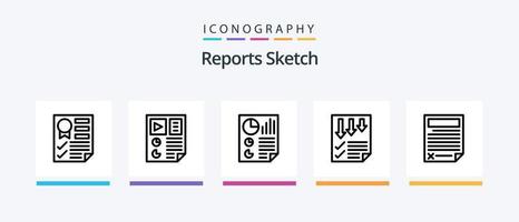 Berichte skizzieren Linie 5 Symbol Pack einschließlich Papier. Hausaufgaben. Papier. Daten. Buchseite. kreativ Symbole Design vektor