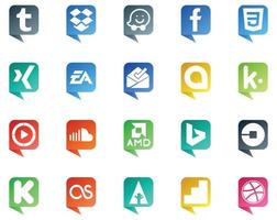 20 social media Tal bubbla stil logotyp tycka om amd ljud sporter soundcloud fönster media spelare vektor