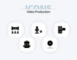 video produktion glyf ikon packa 5 ikon design. . multimedia . media . film . bio vektor