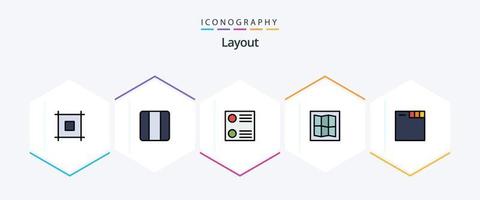 Layout 25 gefüllte Linie Symbol Pack einschließlich . Radio Taste. . Registerkarten vektor