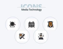 Medien Technologie Linie gefüllt Symbol Pack 5 Symbol Design. Film. System. Ausgleich. Medien. Hardware- vektor