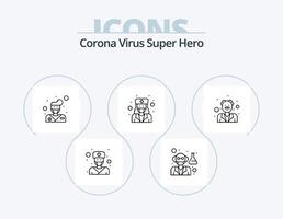 korona virus super hjälte linje ikon packa 5 ikon design. kvinna. hälsa vård. flicka. sjuksköterska. läkare vektor