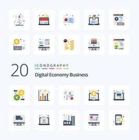 20 digital ekonomi företag platt Färg ikon packa tycka om kort ekonomi digital bärbar dator bärbar dator vektor