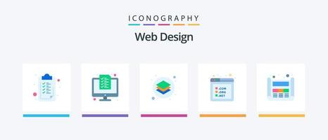 Netz Design eben 5 Symbol Pack einschließlich Layout. Webseite. kreativ. Buchseite. Werkzeug. kreativ Symbole Design vektor