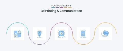 3d utskrift och kommunikation blå 5 ikon packa Inklusive kub. låda. utskrift. 3d. snabb vektor