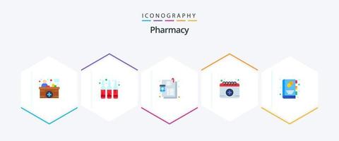 apotek 25 platt ikon packa Inklusive hälsa bok. bok. sjukdom. medicinsk. utnämning vektor