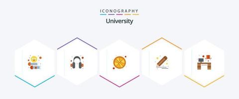 universitet 25 platt ikon packa Inklusive övervaka. skriva. basketboll. penna. dra vektor