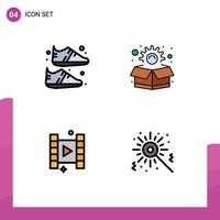 4 Benutzer Schnittstelle gefüllte Linie eben Farbe Pack von modern Zeichen und Symbole von Kleidung Film sportlich Box Bengalen Feuer editierbar Vektor Design Elemente