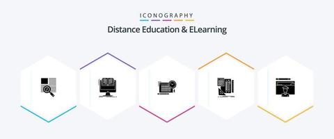 Entfernung Bildung und E-Learning 25 Glyphe Symbol Pack einschließlich Benutzerbild. Taschenrechner. Buch. Buch. Fokus vektor