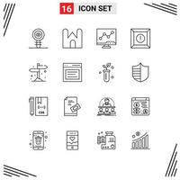 Lager Vektor Symbol Pack von 16 Linie Zeichen und Symbole zum Tafel Produkt Festung Box lcd editierbar Vektor Design Elemente