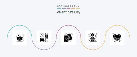 valentines dag glyf 5 ikon packa Inklusive reste sig. kärlek. träd. blomma. liv vektor