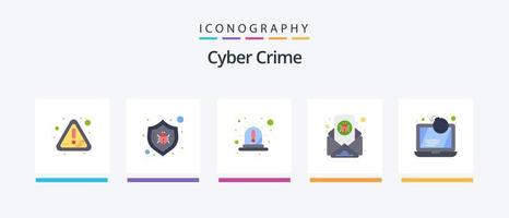 cyber brottslighet platt 5 ikon packa Inklusive . e-post virus. varna. e-post. siren. kreativ ikoner design vektor