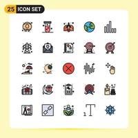 uppsättning av 25 vektor fylld linje platt färger på rutnät för energi signal förorening telefon över hela världen redigerbar vektor design element