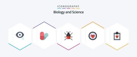 biologi 25 platt ikon packa Inklusive resultat. kardiogram. insekt. vetenskap. labb vektor