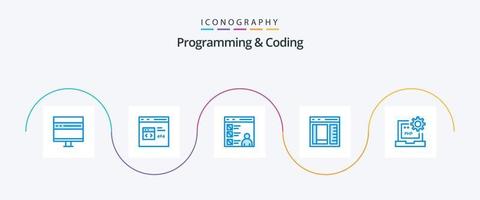 Programmierung und Codierung Blau 5 Symbol Pack einschließlich entwickeln. Code. entwickeln. Buchseite. sich entwickeln vektor