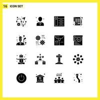 Gruppe von 16 solide Glyphen Zeichen und Symbole zum Golfspieler MwSt Netz Blatt Balance editierbar Vektor Design Elemente