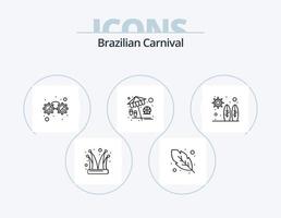 Brasilianer Karneval Linie Symbol Pack 5 Symbol Design. Rollen. Schnurrbart. Champagner. Kostüm. Brille vektor